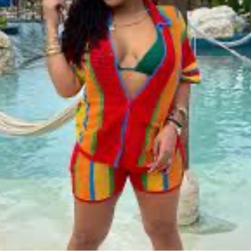 Colorful Striped Knit coverup Two-Piece Set NWOT - Picture 2 of 4